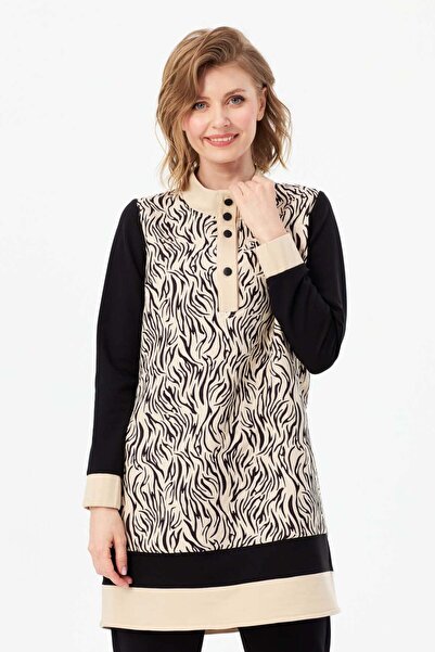 Esswaap Tiger Desenli Sweatshirt Bej