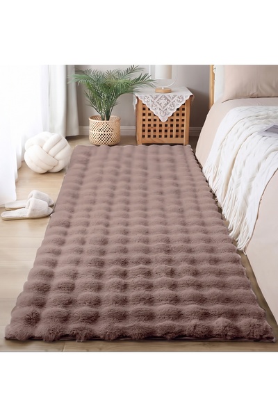 DEKOSET Home Bubble Tavşan Tüyü Kahverengi Yumuşak Yıkanabilir Tabanlı Peluş ...