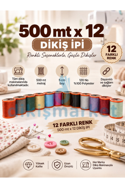 dm dikişmarket DİKİŞ MAKİNALARI İÇİN 500MT SARIMLI BOBİN / 120NO