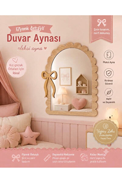 mdmetadesign Fiyonk Desenli Ahşap Ayna (MDF)