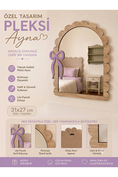 mdmetadesign Fiyonk Desenli Ahşap Ayna (MDF)
