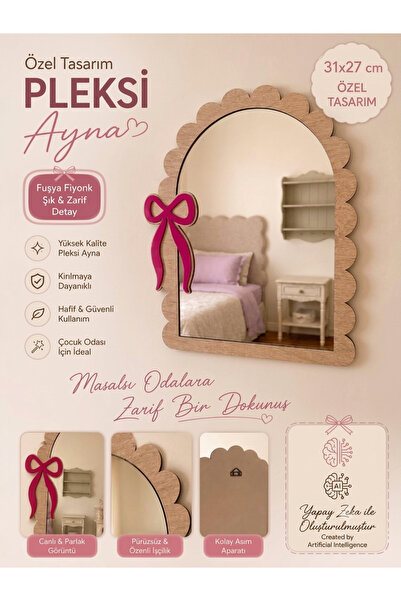 mdmetadesign Fiyonk Desenli Ahşap Ayna (MDF)