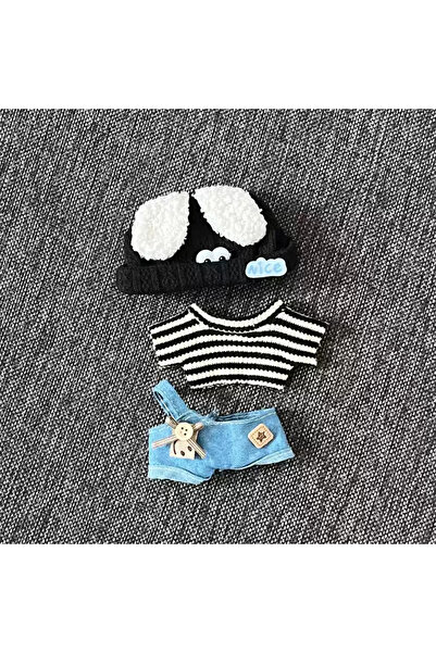 Choice A 10cm Cotton Baby Doll Clothes Set with Striped T-shirt And Denim Ove...