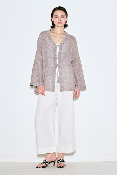 Manuka Linen Mixed Tie-Dye Bluz Brown