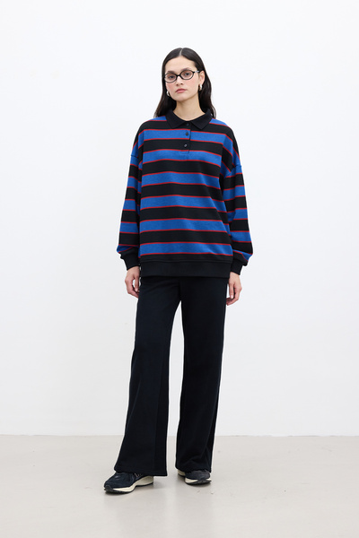 Manuka POLO YAKA OVERSIZE SWEATSHIRT MAVİ