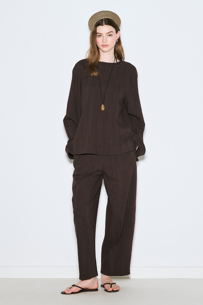 Manuka Rustic Slit Blazer Blouse Dark Brown