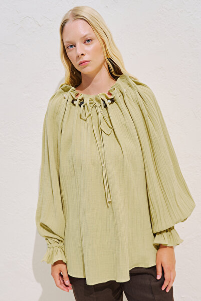 Manuka Ruched Collar Muslin Blouse Yellow