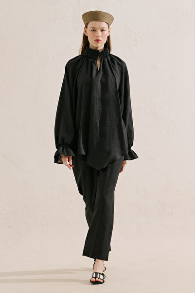 Manuka Gi̇peli̇ Linen Balloon Sleeve Blush Black