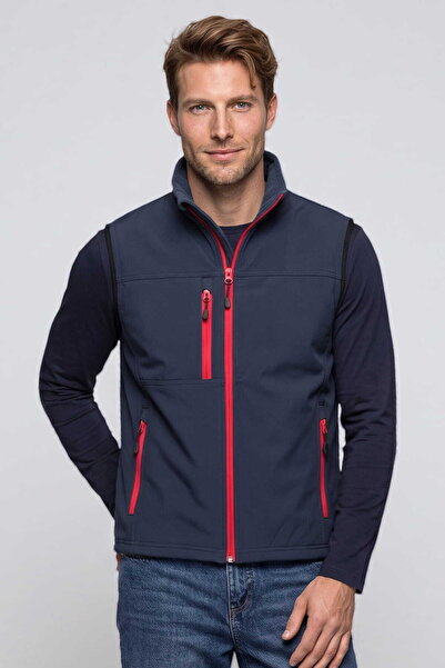 İŞMONT Men's Navy Blue Zippered Softshell Vest with Shoulder Robes, Fleece Li...
