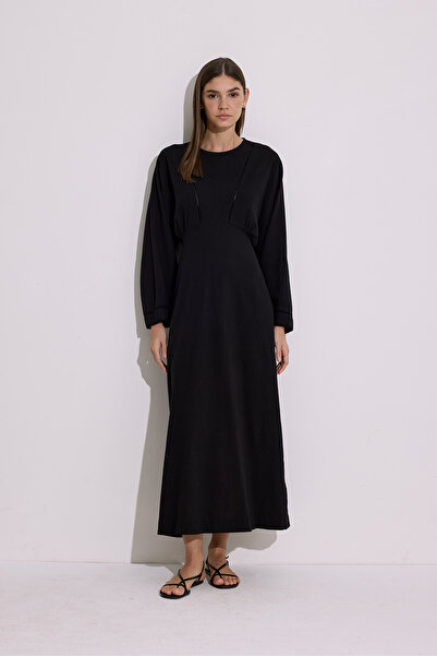 Manuka Textured Striped Detailed Dress Black