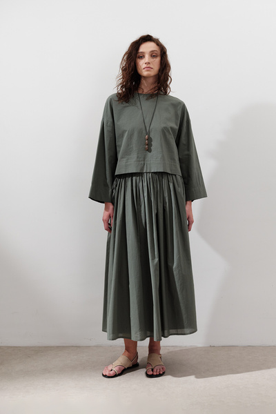 Manuka Tie-Up Detail Wide Skirt Pine Green