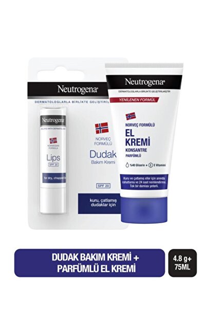 Neutrogena Norveç Formülü Parfümlü El Kremi 75 ml + SPF20 Dudak Bakım Kremi 4...