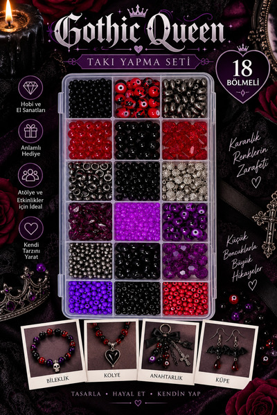 By MO Accessories Gothic queen 18-piece jewelry making kit - black, purple, a...