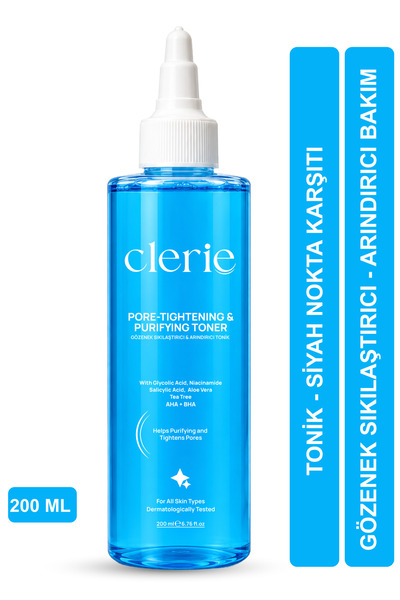 Clerie Cosmetics Cilt Yenileyici AHA+BHA Yüz Tonik, Gözenek Sıkılaştırıcı, Si...