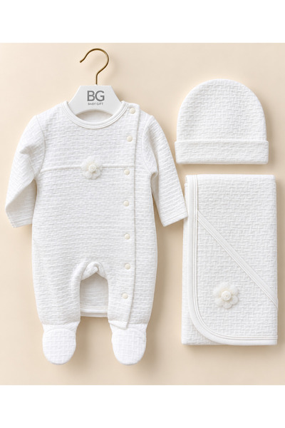 Baby Gift طقم مواليد شتوي 3 قطع - أفرول وكوفلة وطاقبة حديثي الولادة