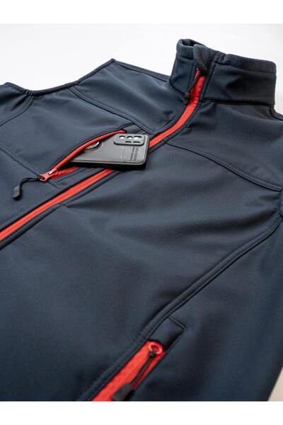 İŞMONT Erkek Lacivert Fermuarlı Softshell Yelek Omuz Robalı Polarlı Ayarlanabilir Lastikli Cepli