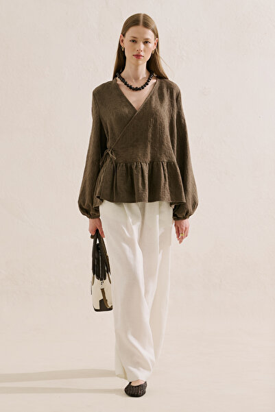 Manuka Jakarli Muslin Double-Breasted Blouse Brown