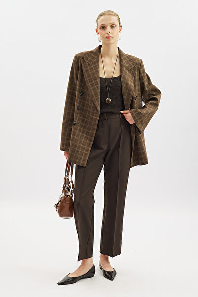 Manuka Double-Breasted Plaid Blazer Jacket Brown