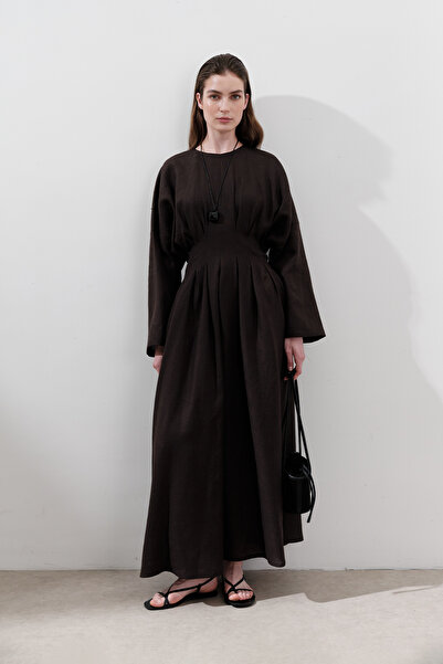 Manuka Linen Pile Detail Dress Bitter Brown