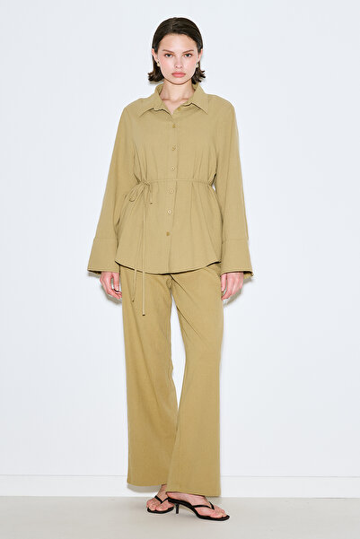 Manuka Textured Tie Trousers Khaki