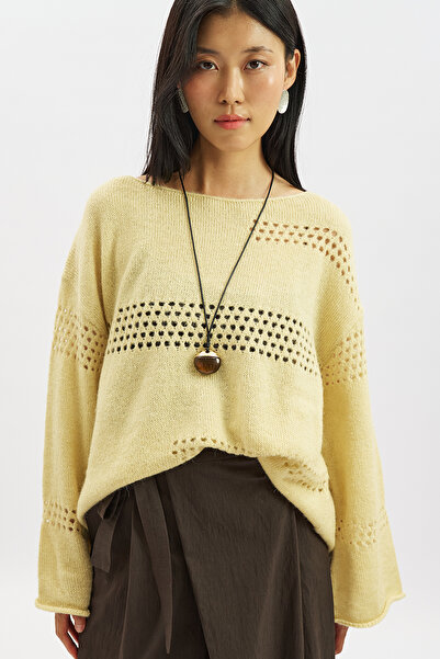 Manuka Openwork Knitting Tricot Sweater Yellow