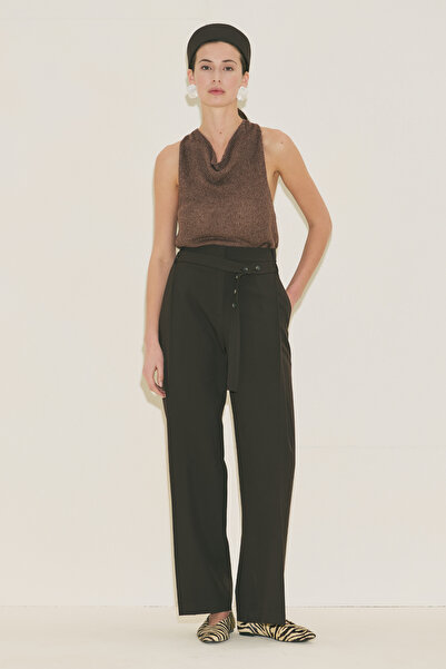 Manuka Wide Pleated Detail Ke Belt Pants Brown