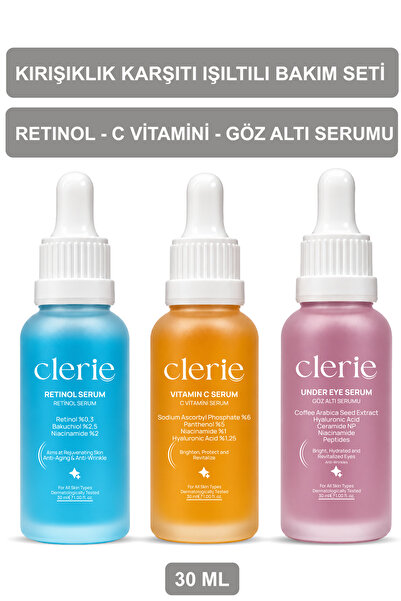 Clerie Cosmetics 3’lü Serum Seti (Avantajlı Paket) – Retinol, C Vitamini & Gö...
