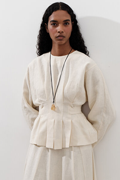 Manuka Linen Double-Breasted Tie-Down Bluz Vanilla