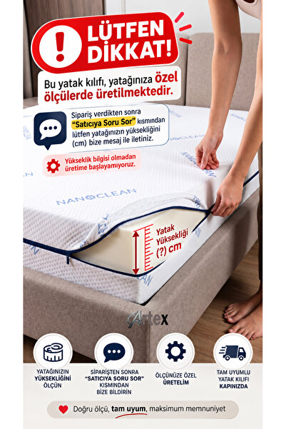 Artex Kılıf Nano 160x200 Yatak Kılıfı Koruyucusu Örtüsü Fermuarlı Kapitone Fi...