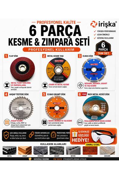 irişka 6 Parça (115 MM) mermer kesici metal ahşap mermer kesici diskler Spira...