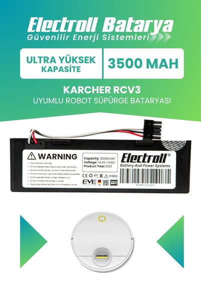 ELECTROLL Karcher Rcv3 Uyumlu Batarya (ULTRA YÜKSEK KAPASİTE) 3500mah Pil Rob...