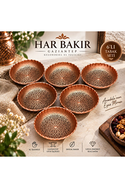 Genel Markalar HAR BAKIR 6'lı El İşlemeli Bakır Kase Seti – Çerezlik Lokumluk...