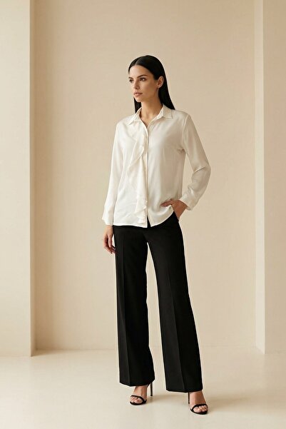 Setre Cream-Colored, Asymmetrical Fabric Detail on the Shoulder, Long-Sleeved...