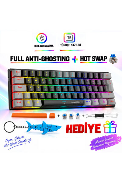 MEGALODON RGB Mini T9 Mekanik Oyuncu Klavyesi Blue Switch Türkçe Q Mekanik Oy...