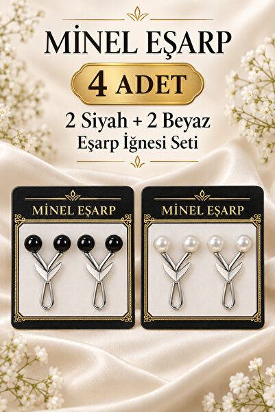MODA 4 adet eşarp/şal tutucu klips (siyah top başlı, metal ve plastik karışımı)