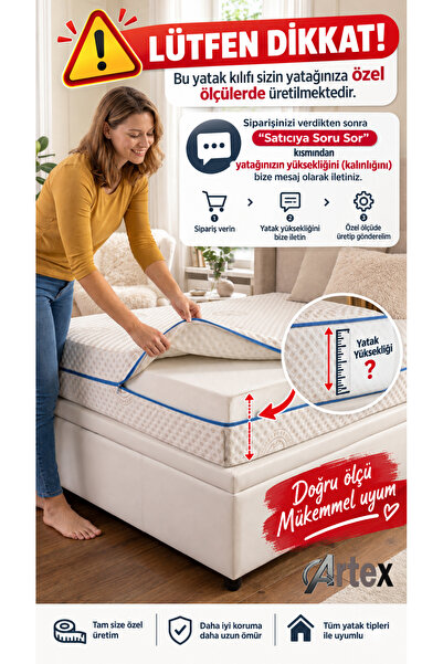 Artex Cotton Premium Fermuarlı Yatak Kılıfı 160x200 Koruyucusu %100 Pamuklu K...