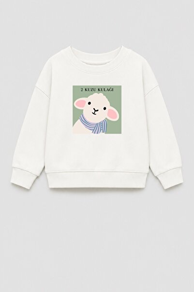 Monila Unisex Çocuk 3 İplik Kumaş Pamuklu Kuzu Kulağı Baskılı Sweatshirt