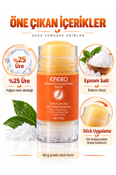 efero Heel Cream 40 g Stick 25% Urea – Intensive Moisturizing Care Balm for Dry and Hardened Feet