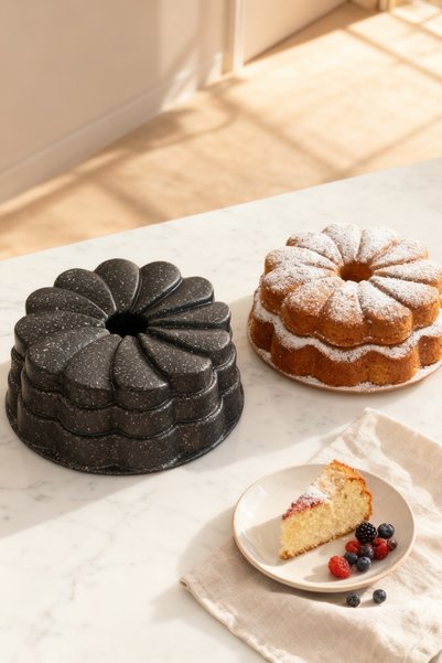 viracasa Kalın Döküm Kek Kalıbı Papatya Siyah 25 cm çap Yapışmaz Bundt Pasta Kalıbı Çırpıcı Hediyeli