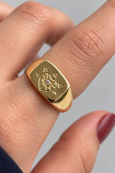 Leo'Stone Çelik Yüzük Gold Ayarlanabilir Altın Kadın