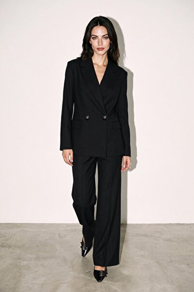 Setre Black Double-Breasted Jacket with Button and Pocket Detailing, and Comf...