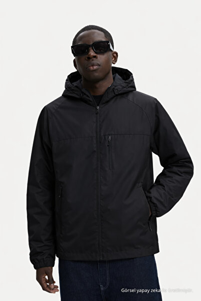 DAMGA JEANS Men's Lined Trendy Oversized Black Raincoat & Windbreaker