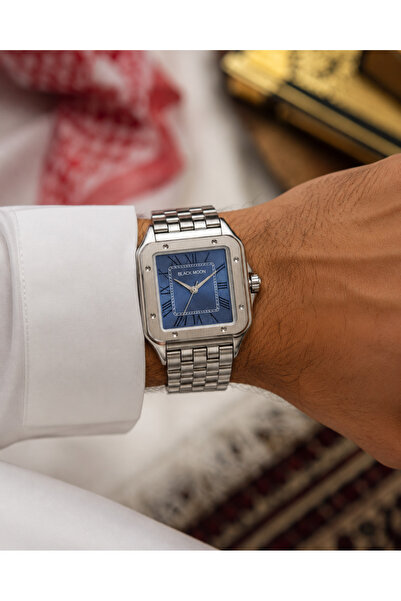 Black Moon Men's Watch Silver Color Navy Blue Dial