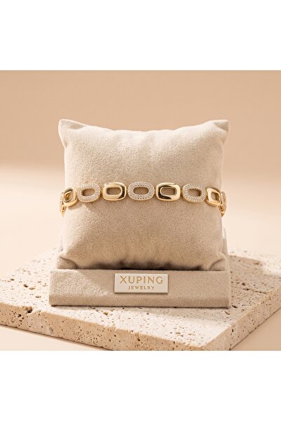 XUPING JEWELRY Vıp Seri 316L Çelik 14K Gold Renk Geçmeli Kilitli Kalın Oval H...