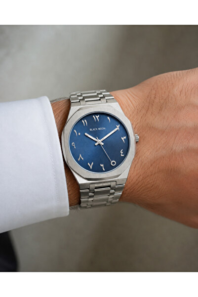 Black Moon Men's Watch Silver Color Navy Blue Dial