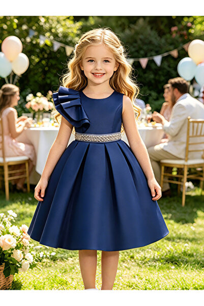 Take Two By Styli Girls Ruffle Sleeve Embellished Waist Party Dress