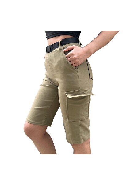 Generic Women's Cargo Shorts Knee Length High Waist Pocket Stretch – Khaki S