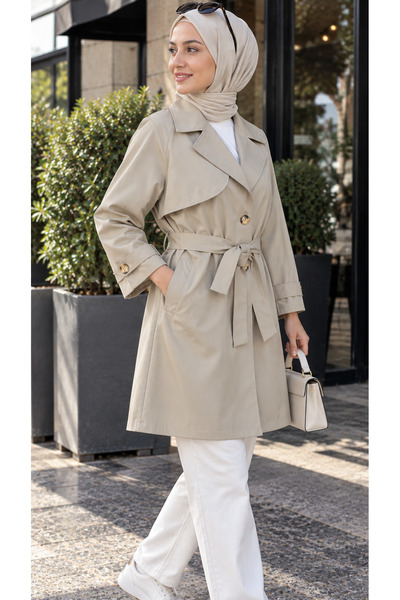 LİVATEX Trench Coat with Double Breasted Collar