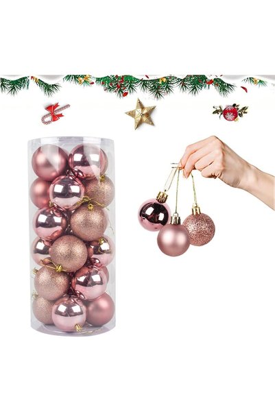 Generic Christmas Tree Ornament Balls, Rose Gold Shatterproof Ball Decorations, 8cm Large Baubles, 24 Pieces Set with Mixed Finishes for Holiday Decor