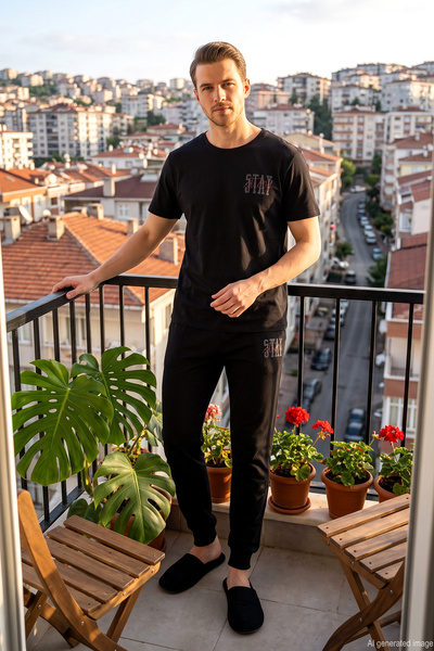 REMSA Men's Short Sleeve Pajama Set 2394 Black